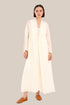 Embroidered long coat with pockets and front tie